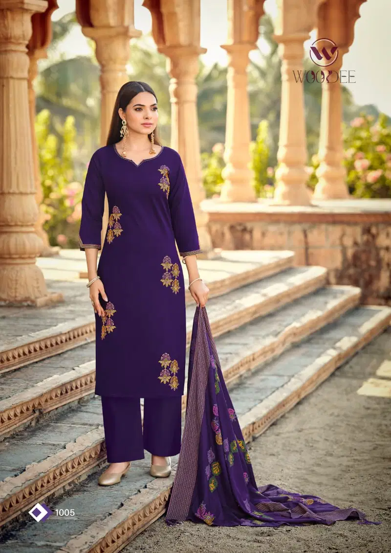 Latest Woodee Mahek Cotton Soft Thread Worked Kurti With Bottom Dupatta Wholesale 2026