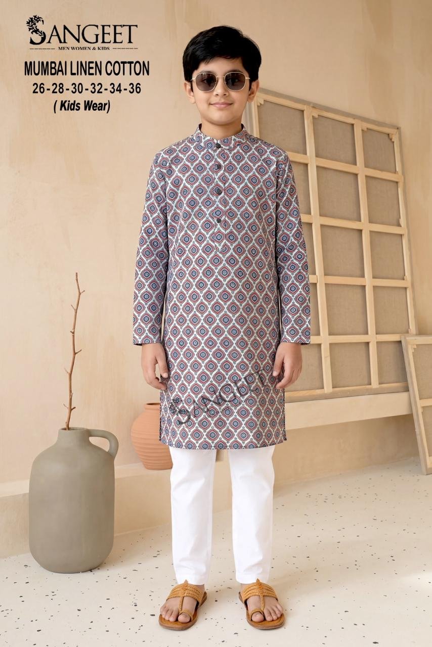 Sangeet Mumbai Linen Cotton Classic Rayon printed Kids Kurta Collection Wholesale
