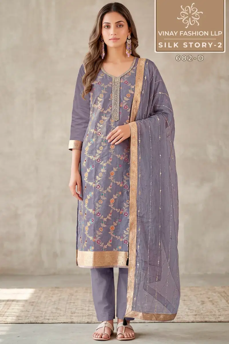 Latest Vinay Kuleesh Silk Story Vol 2 Gerogette Silk Embroidered Salwar Kameez Wholesale 2026