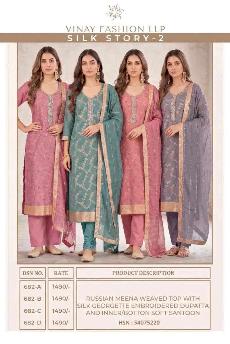 Latest Vinay Kuleesh Silk Story Vol 2 Gerogette Silk Embroidered Salwar Kameez Wholesale 2026