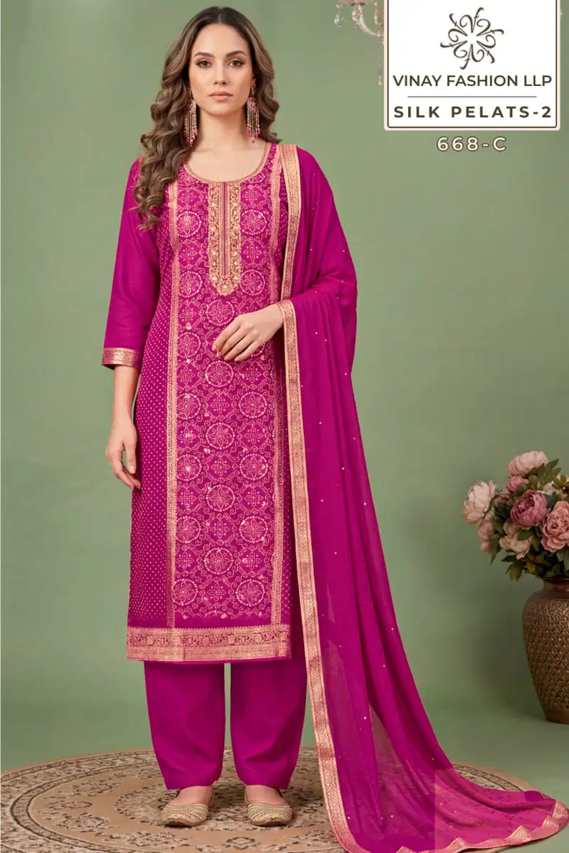 Vinay Kuleesh Silk Petals Vol 2 Russian Silk Hand Worked Salwar Kameez Collection Wholesale