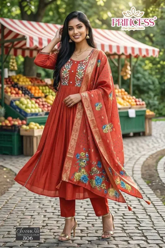 Buy Princess New Sanshkari Mal Chanderi Anarkali Kurti Set Collection Wholesale 2026