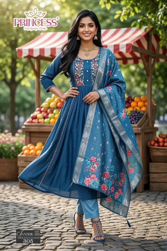 Buy Princess New Sanshkari Mal Chanderi Anarkali Kurti Set Collection Wholesale 2026