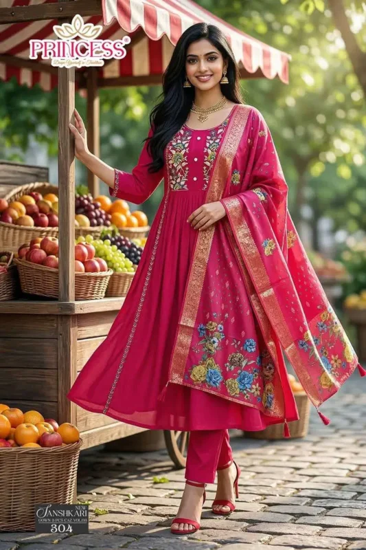 Buy Princess New Sanshkari Mal Chanderi Anarkali Kurti Set Collection Wholesale 2026
