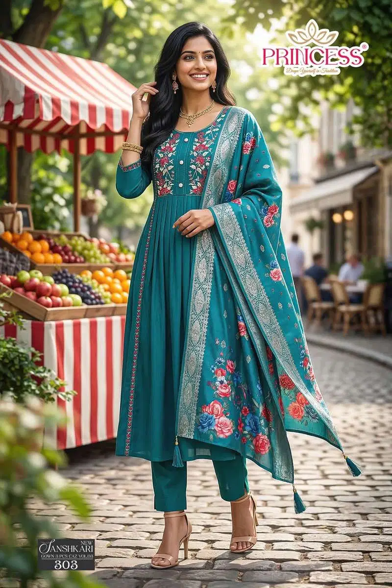 Buy Princess New Sanshkari Mal Chanderi Anarkali Kurti Set Collection Wholesale 2026