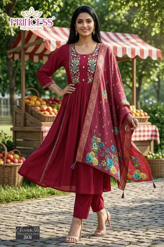 Buy Princess New Sanshkari Mal Chanderi Anarkali Kurti Set Collection Wholesale 2026