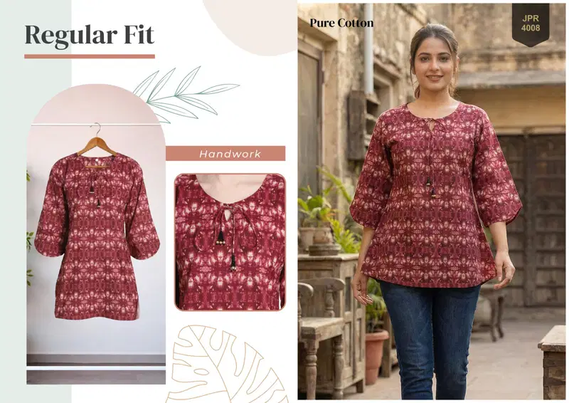 Stylish Trendy Kaya Cambric Cotton Jaipuri Printed Short Top Collection Wholesale 2026