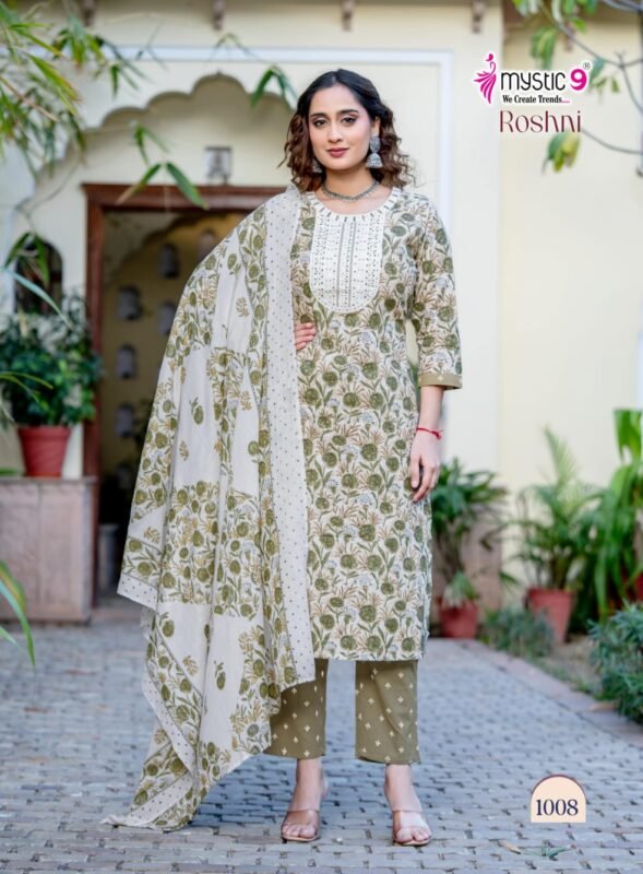 Buy Mystic 9 Roshani Vol 1 Premium Quality Cambric Cotton on Straight Kurta With Bottom And Dupatta Wholesale 2026