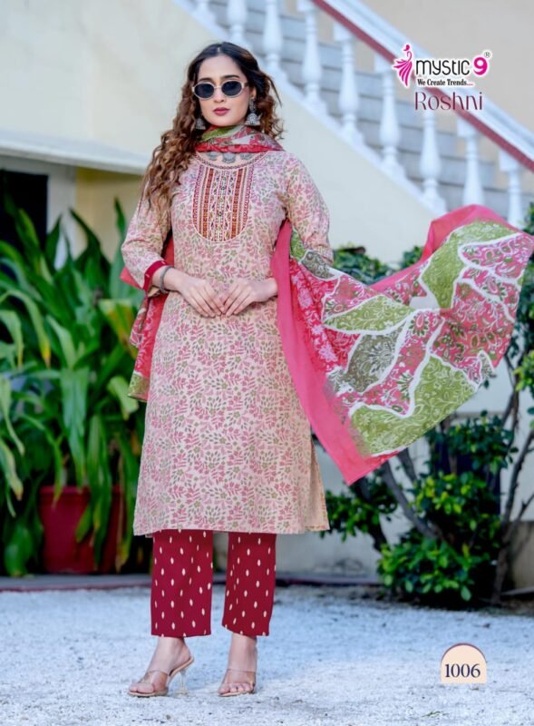 Buy Mystic 9 Roshani Vol 1 Premium Quality Cambric Cotton on Straight Kurta With Bottom And Dupatta Wholesale 2026