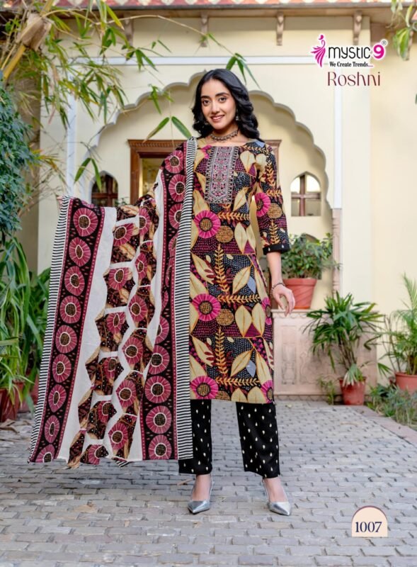 Buy Mystic 9 Roshani Vol 1 Premium Quality Cambric Cotton on Straight Kurta With Bottom And Dupatta Wholesale 2026