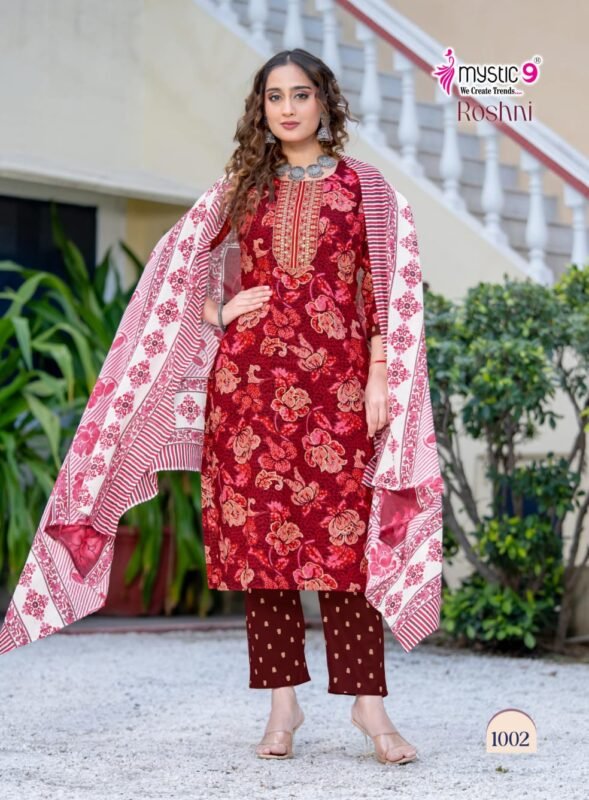 Buy Mystic 9 Roshani Vol 1 Premium Quality Cambric Cotton on Straight Kurta With Bottom And Dupatta Wholesale 2026