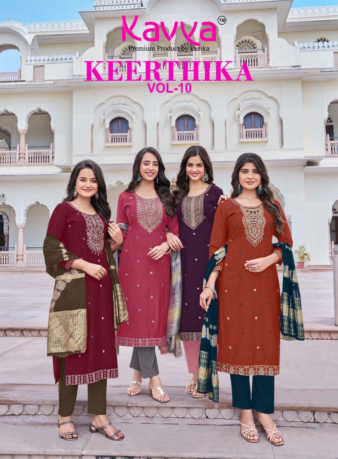 Kavya Keerthika Vol 10 Viscose Vatican Embroidery Top Bottom With Dupatta Wholesale