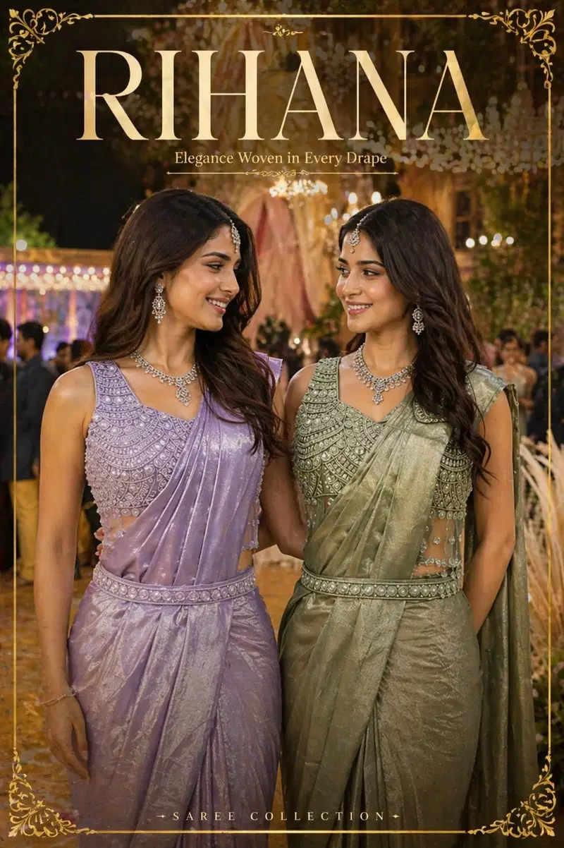 Mrudangi Rihana Premium Satin Designer Ready To Wear Saree Collection Wholesale