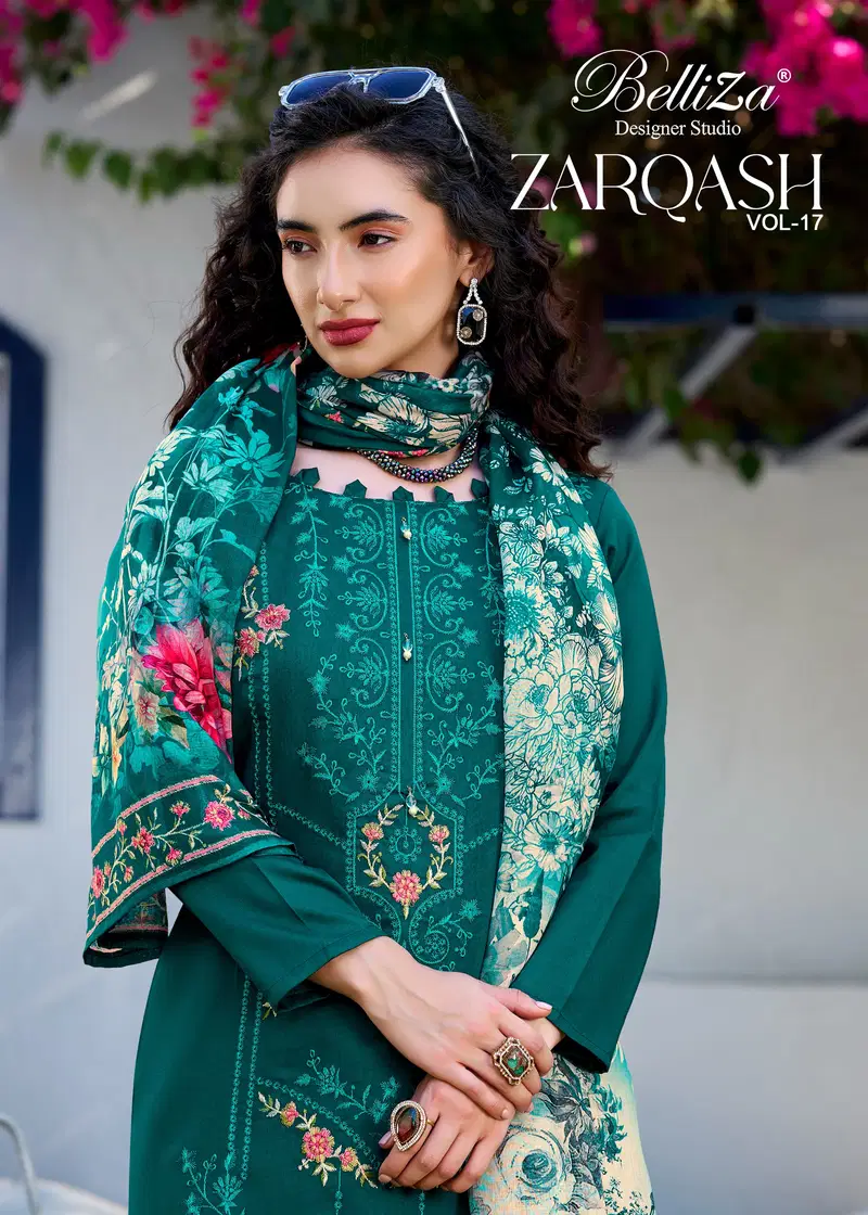 Belliza Zarqash Vol 17 Jam Cotton With Embroidered Dress Material Wholesale