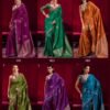 Rajtex Wine Lotus Satin Linen Handloom Weaving Silk Saree Collection Wholesale