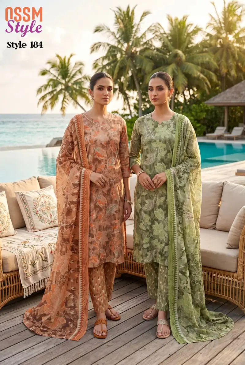 Ossm Style 184 Cotton Dhabu Printed Kurti With Bottom Dupatta Wholesale