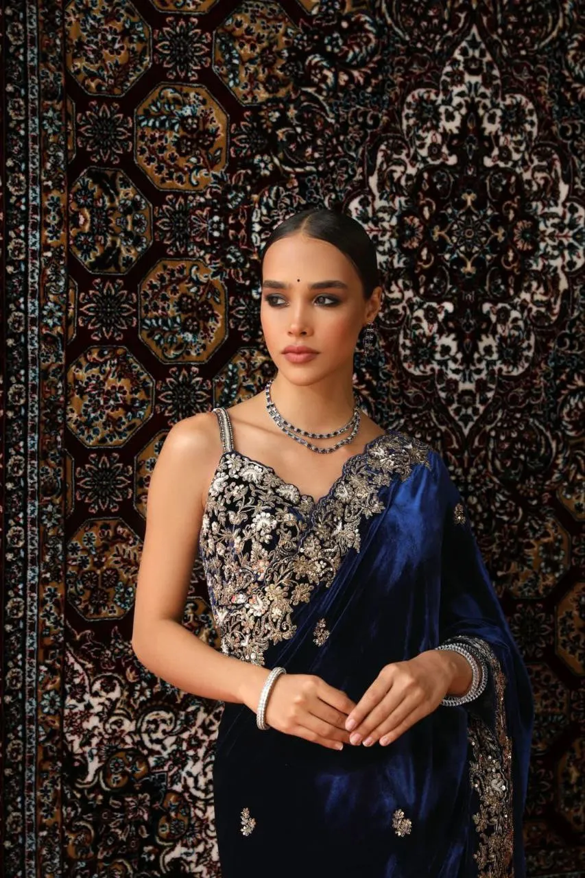 Latest RC1 5089 9000 Velvet Designer Embroidery Party Wear Saree Wholesale 2026