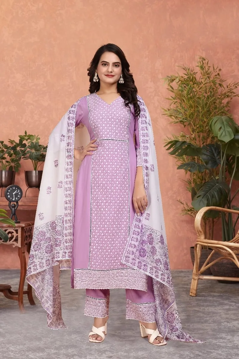 AEA 118 Rayon Schiffly Work Ladies Kurta Set Wholesale Surat