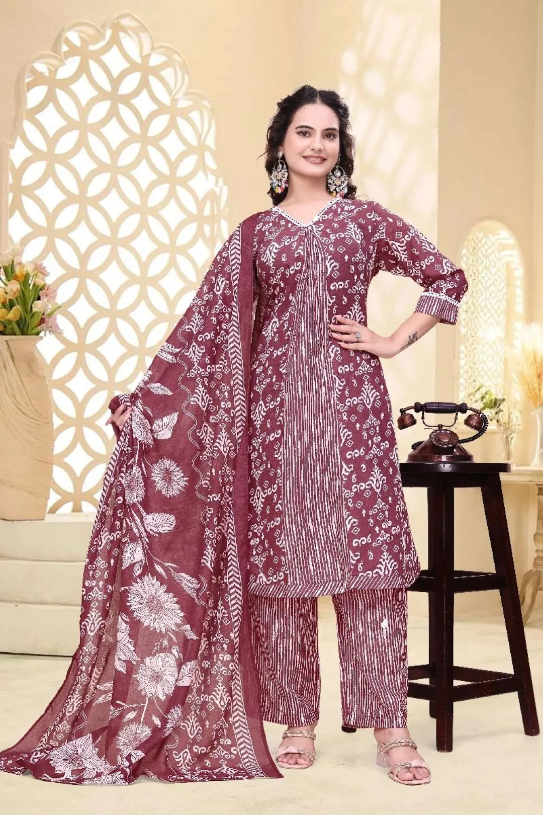 AEA Cotton A Line Kurti Pant Dupatta Set Wholesale Online