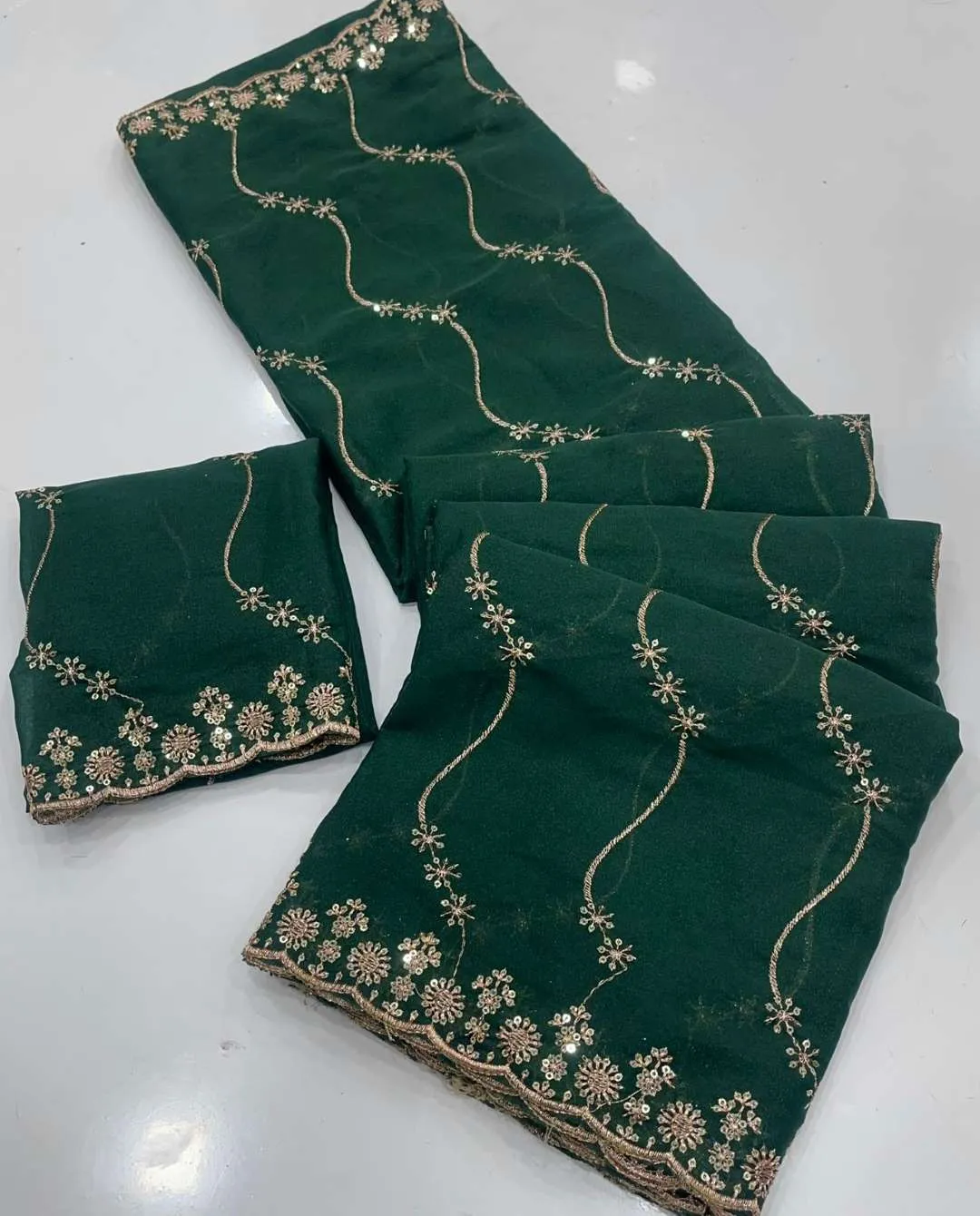 KRT Star Embroidered Sequins Work Georgette Saree Wholesale Surat