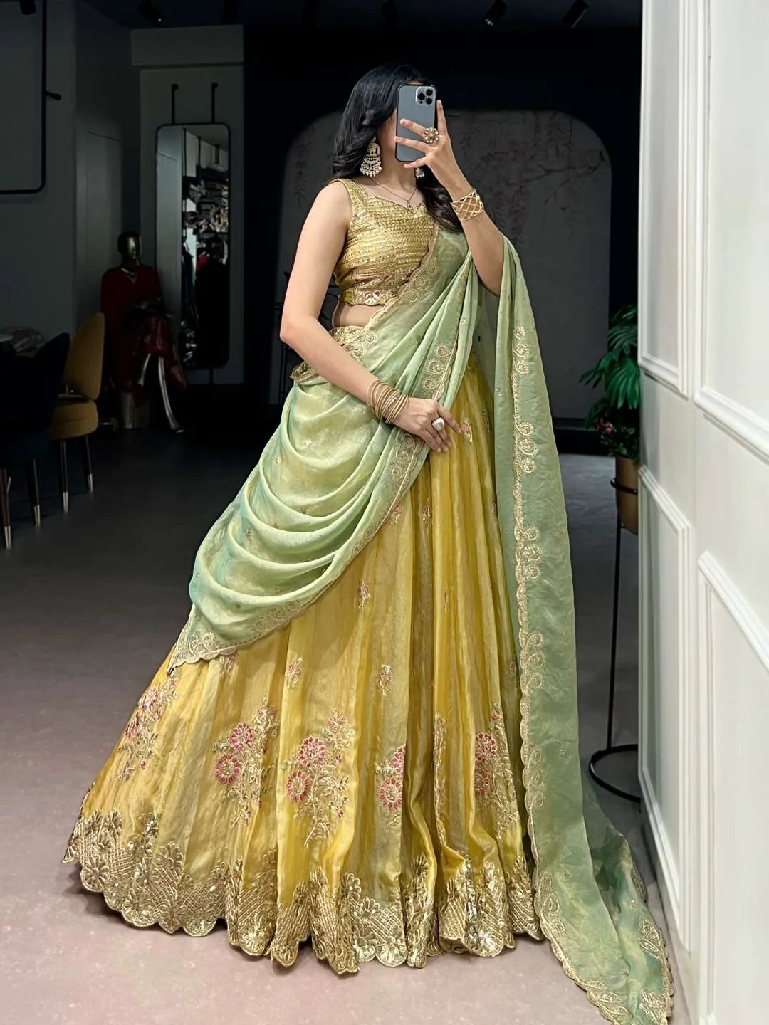 Beautiful WMN 1466 Moss Silk Sequins and Thread Embroidery Work Lehenga Wholesale Surat 2026