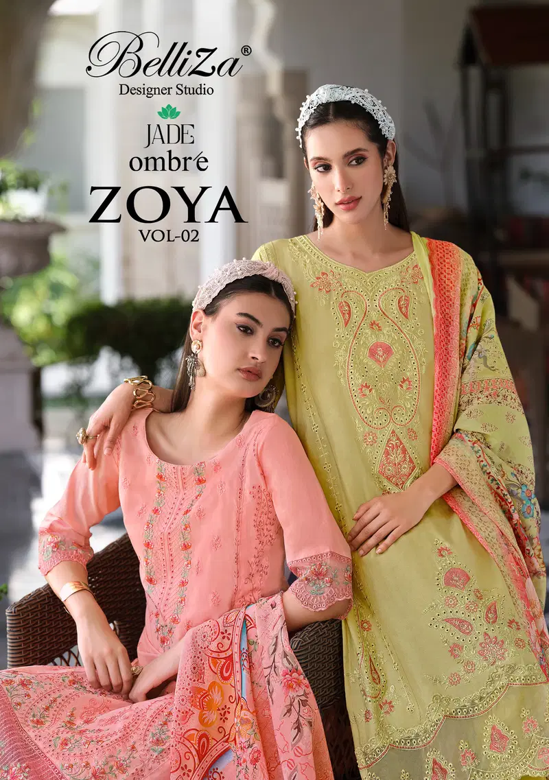 Belliza Jade Ombre Zoya Vol 2 Lawn Cotton With Embroidery Dress Material Wholesale