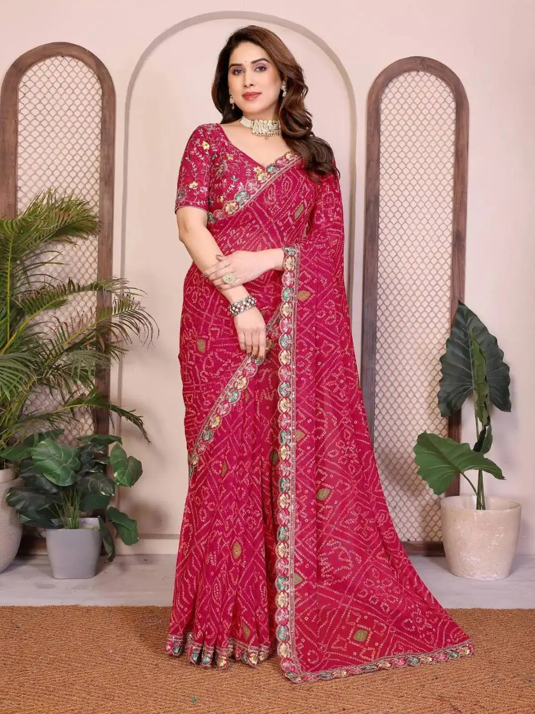 Kiara Chakradhar2 Georgette Bandhej Printed Festival Saree Wholesale Surat