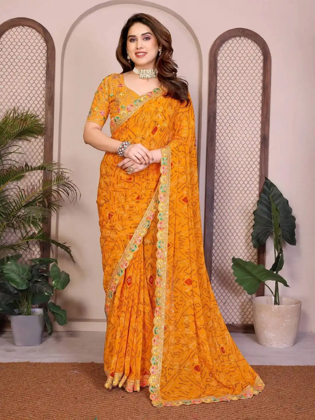 Kiara Chakradhar2 Georgette Bandhej Printed Festival Saree Wholesale Surat