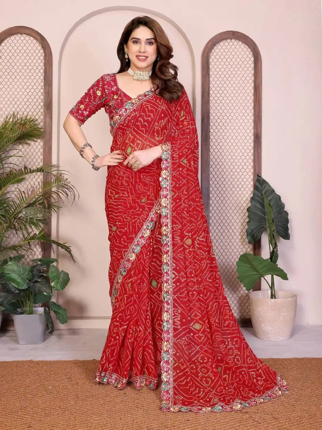 Kiara Chakradhar2 Georgette Bandhej Printed Festival Saree Wholesale Surat