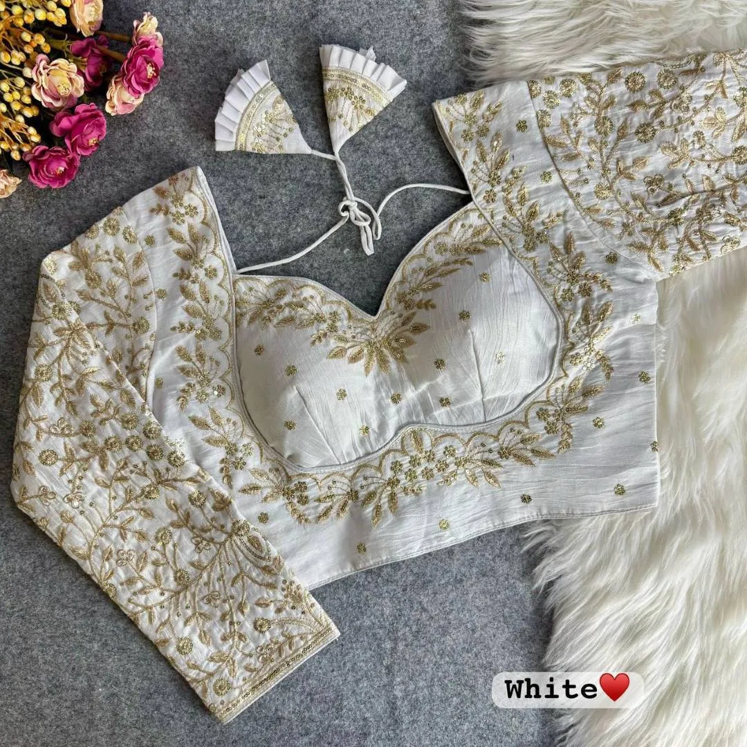 Stylish Mrunal Mumta Vichitra Silk Embroidery Bridal Readymade Blouse 2026
