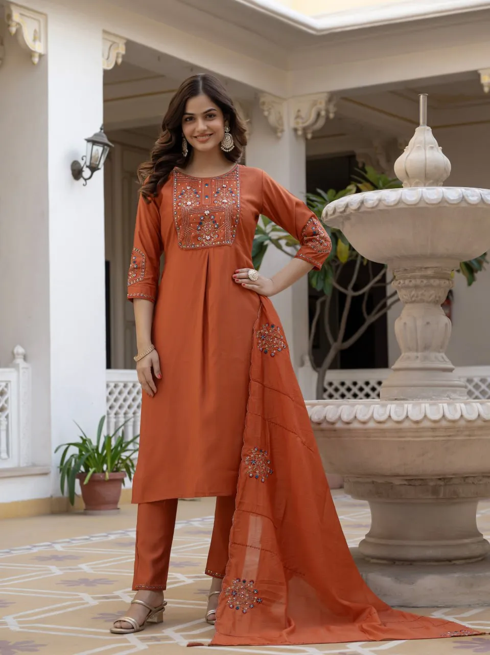 Lila 144 Mango Silk Embroidery Readymade Dress Wholesale