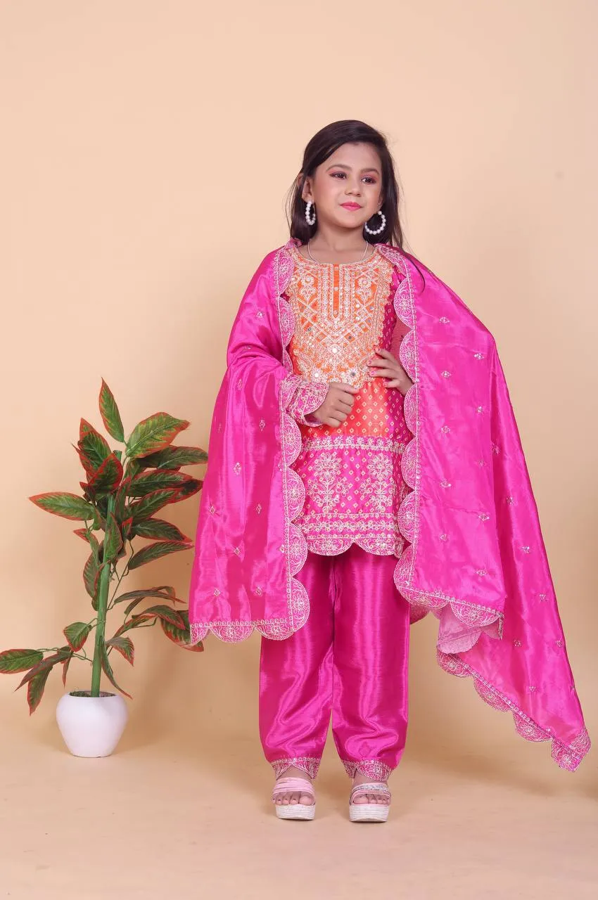 Baby 186 Chinon Silk Embroidery Shalwar Suit Kid Wear Wholesale
