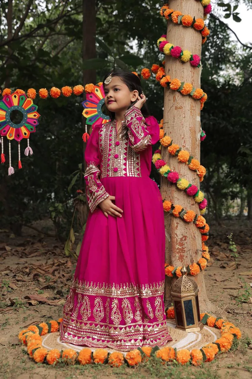 Baby 196 Georgette Embroidery Gown Kid Wear Wholesale