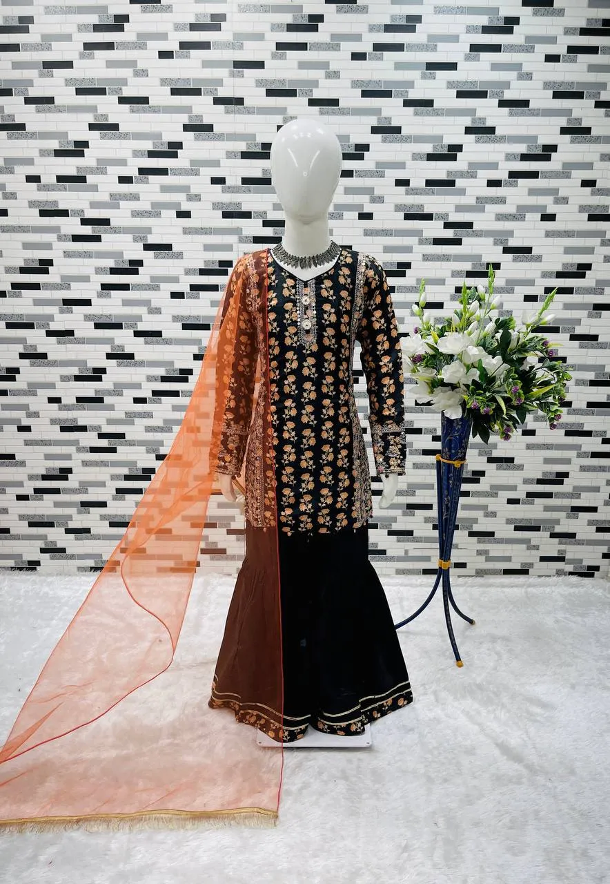 Baby 204 Chinon Embroidery Sharara Suit Kid Wear Wholesale