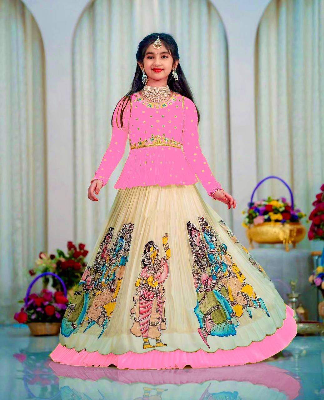 Baby 185 Georgette Party Wear Top Lahenga Kid Wear Wholesale
