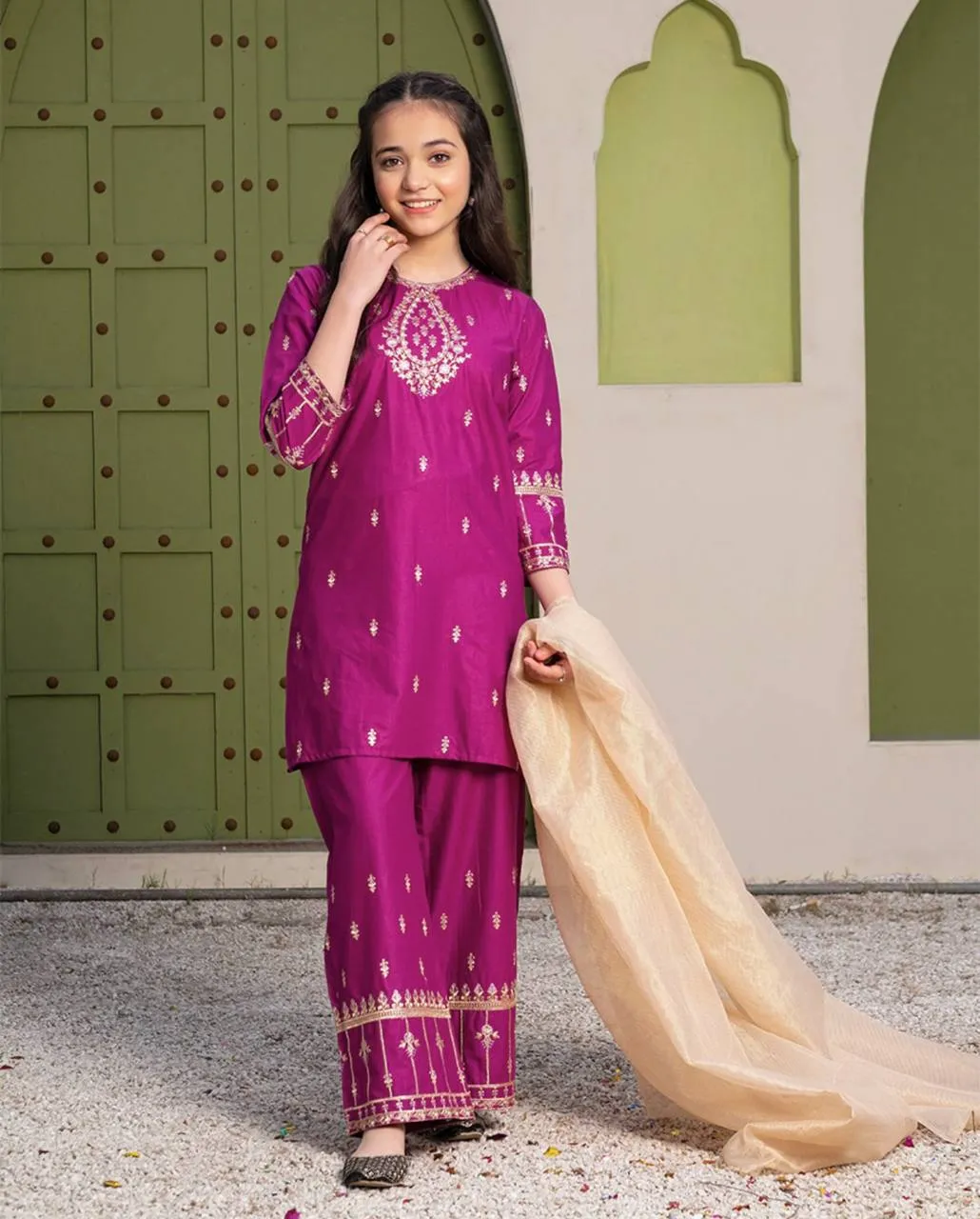 Baby 220 Crep Silk Embroidery Festival Dress Kid Wear Wholesale