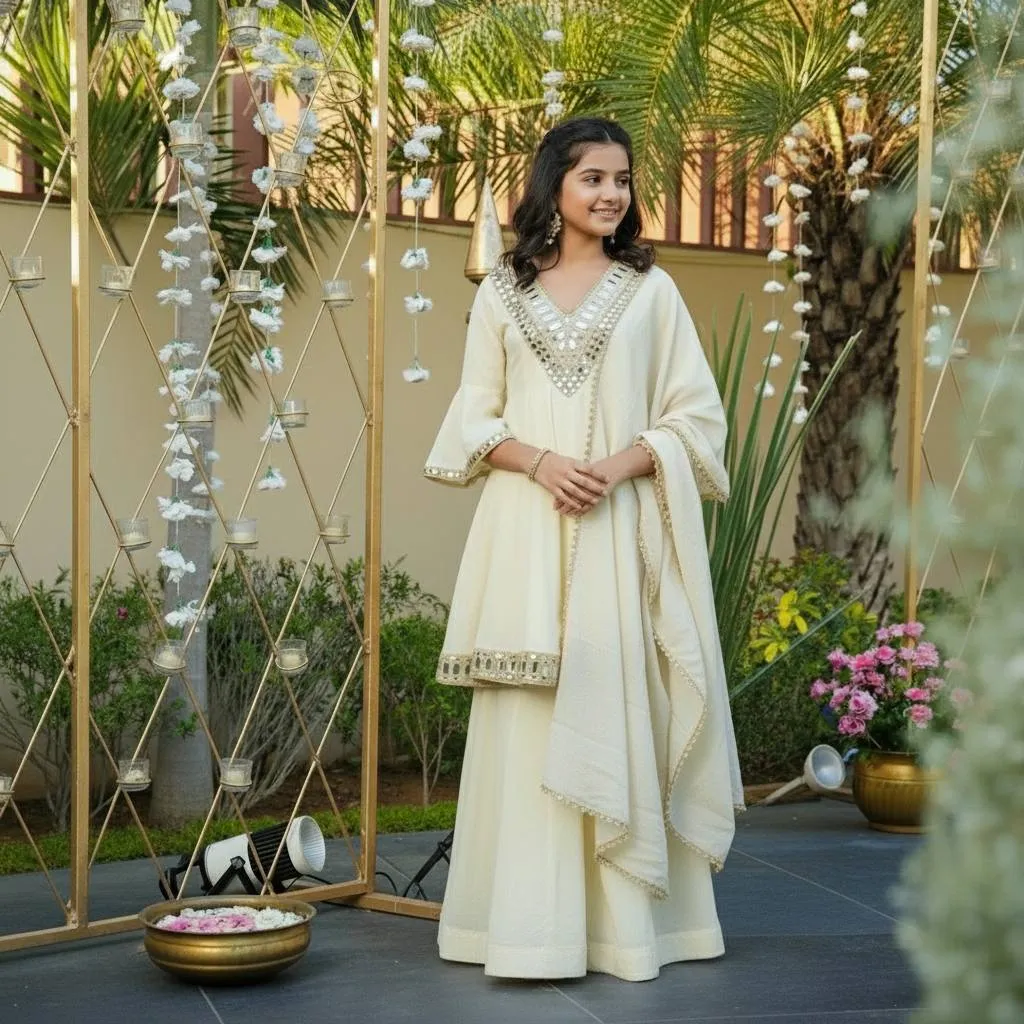 Baby 235 Jari Silk Sharara Suit Party Wear Mirror Work Kid Wear Wholesale