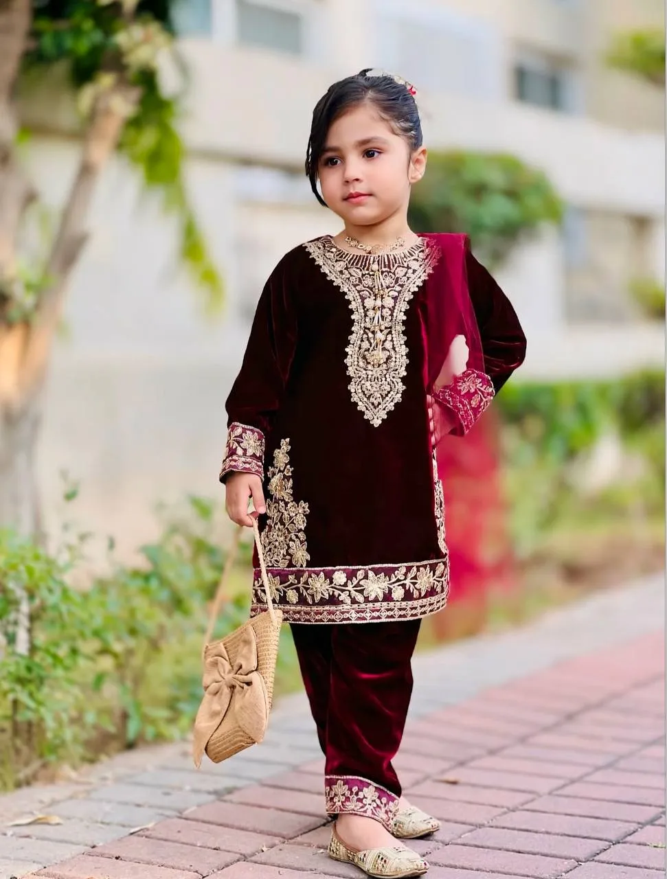 Baby 237 Viscose Velvet Dress Kid Wear Wholesale