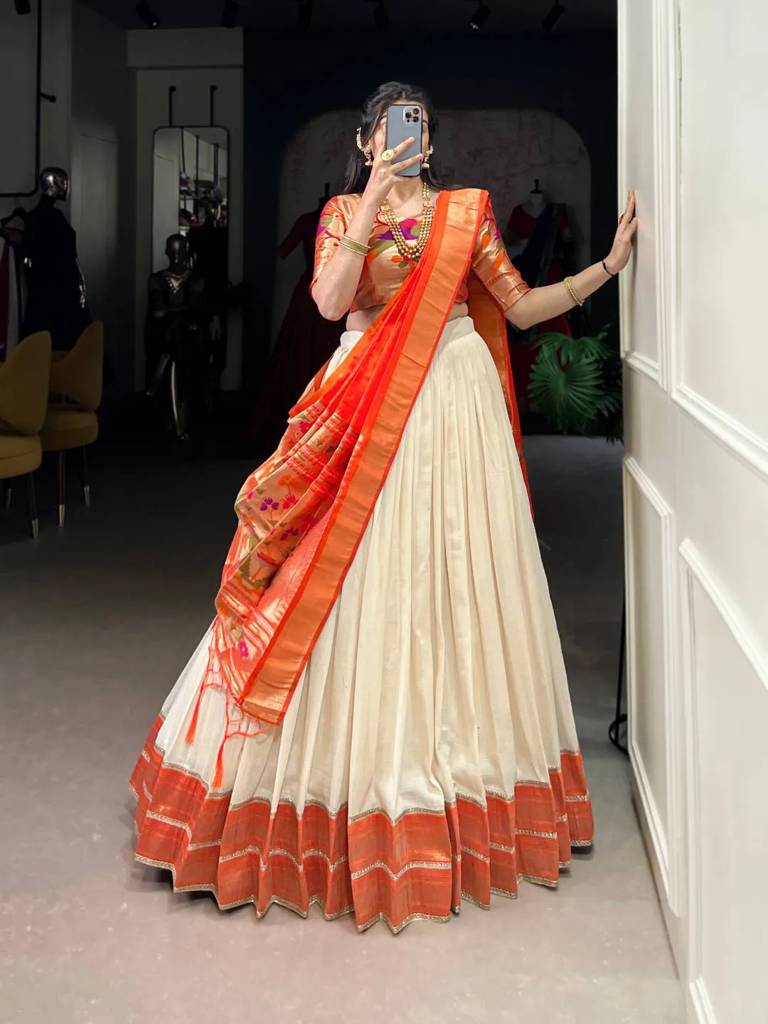 WMN 2007 Vichitra Silk Festival Weaving Lehenga Choli Wholesale