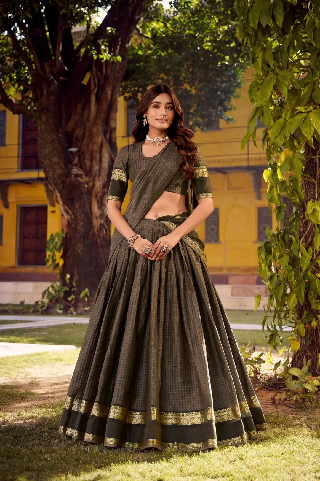 WMN 1900 Swasthika Chettinad Cotton Weaving Work Lehenga Choli Wholesale