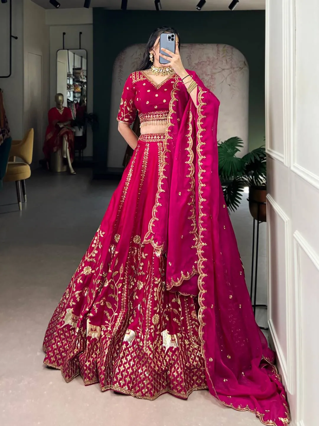 WMN 1459 Natural Silk Embroidery Wedding Wear Lehenga Choli Wholesale