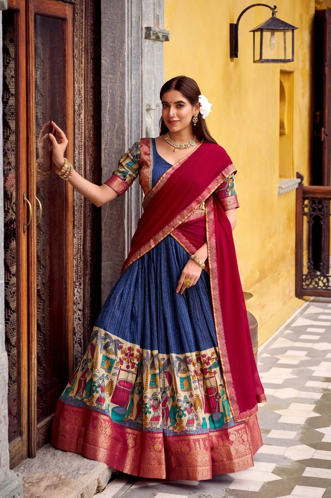 WMN 1242 Nitriya Chanderi Kalamkari Lehenga Choli Wholesale