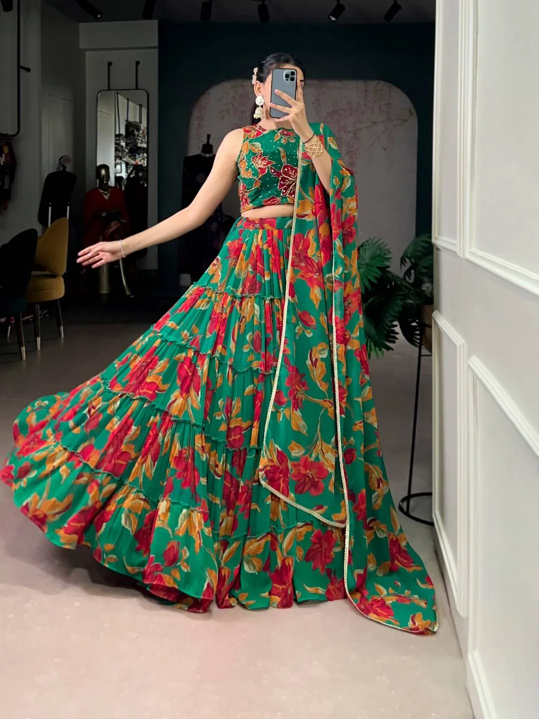 WMN 1145 Floral Marble Printed Lehenga Choli Party Wear Collection