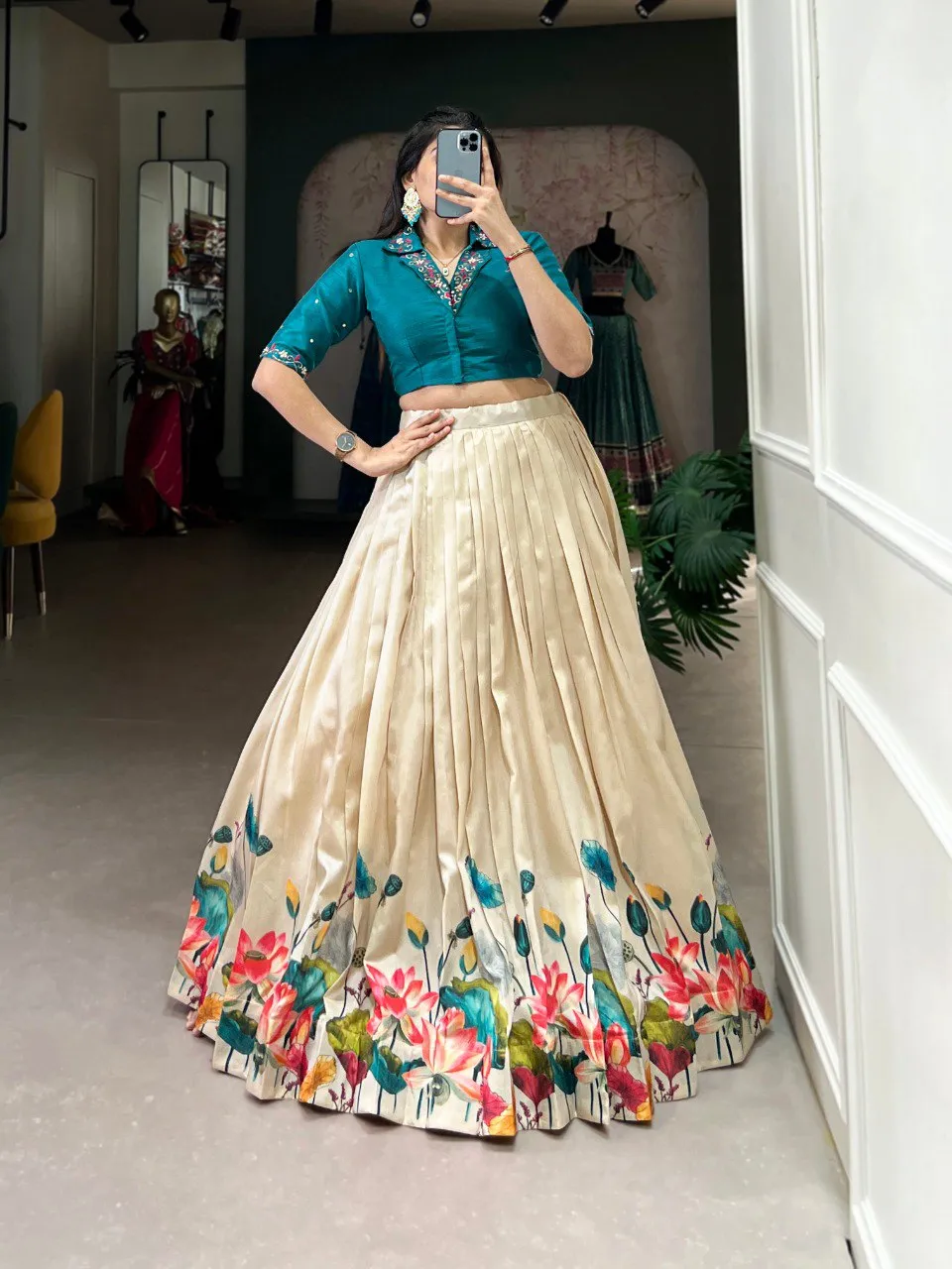 WMN 1131 Tussar Silk Floral Printed Lehenga Choli Wholesale
