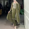 WMN 3037 Gold Crush Embroidery Work Reeadymade Dress Wholesale