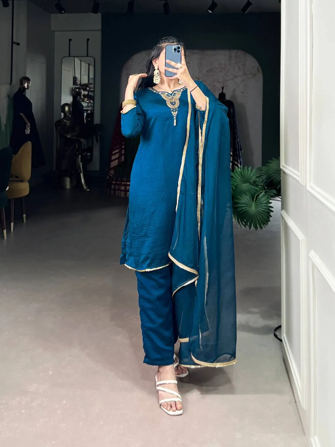 WMN 3043 Vichitra Silk Handwork Work Reeadymade Dress Wholesale