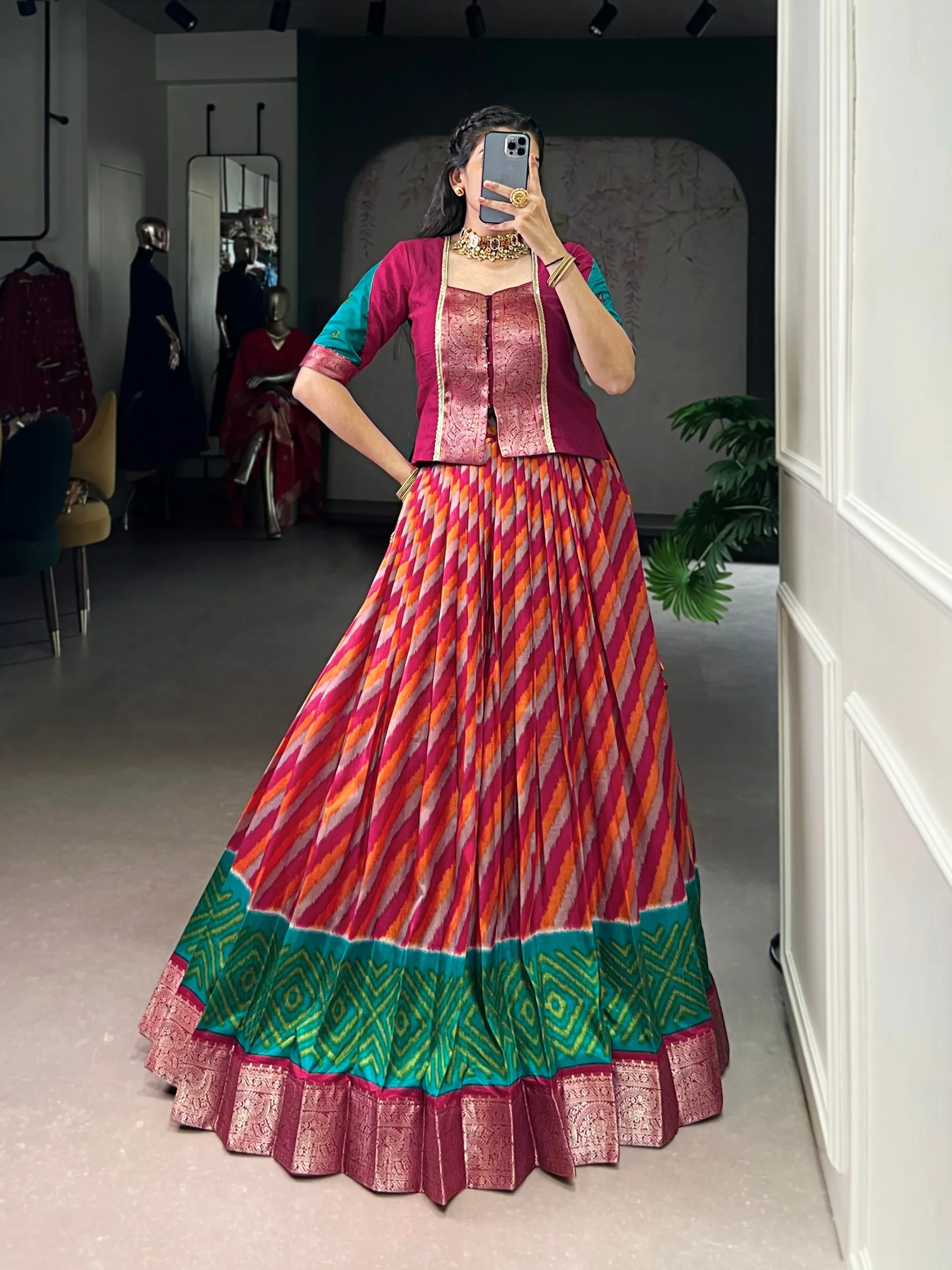 WMN 1107 Tasar Silk Weaving Work Lehenga Blouse Wholesale