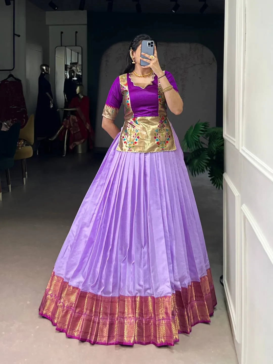 WMN 1132 Cotton Silk Zari Weaving Work Lehenga Blouse Wholesale