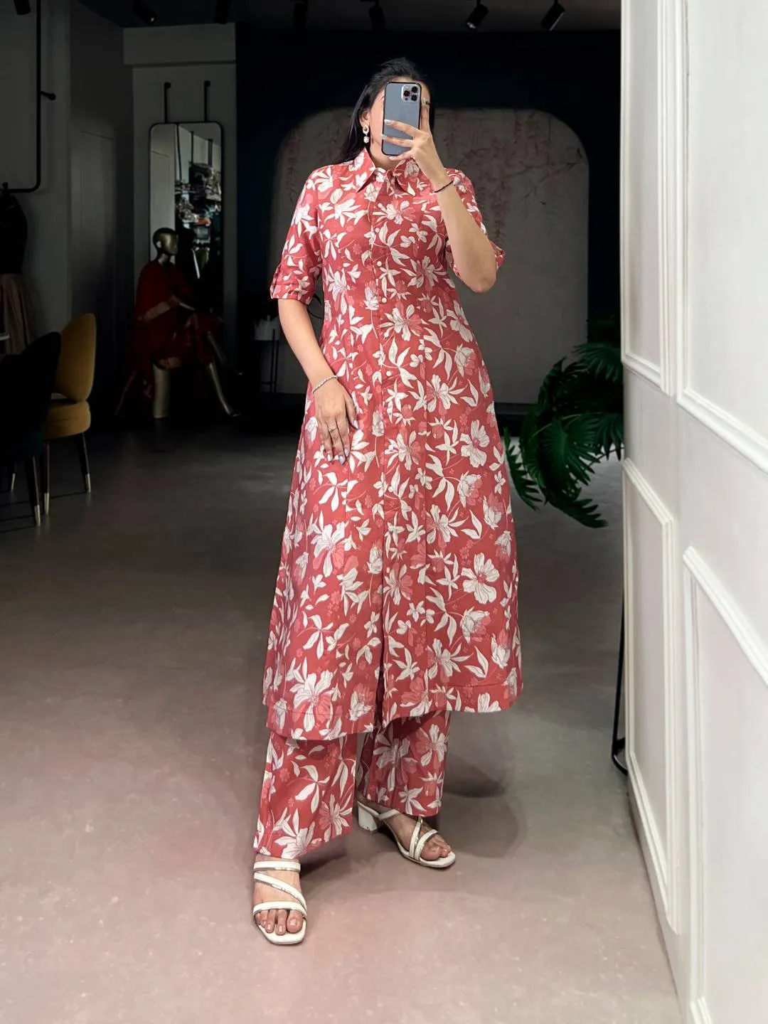 WMN 4702 P.V. Chanderi Printed Foil Work Co Ord Set Wholesale