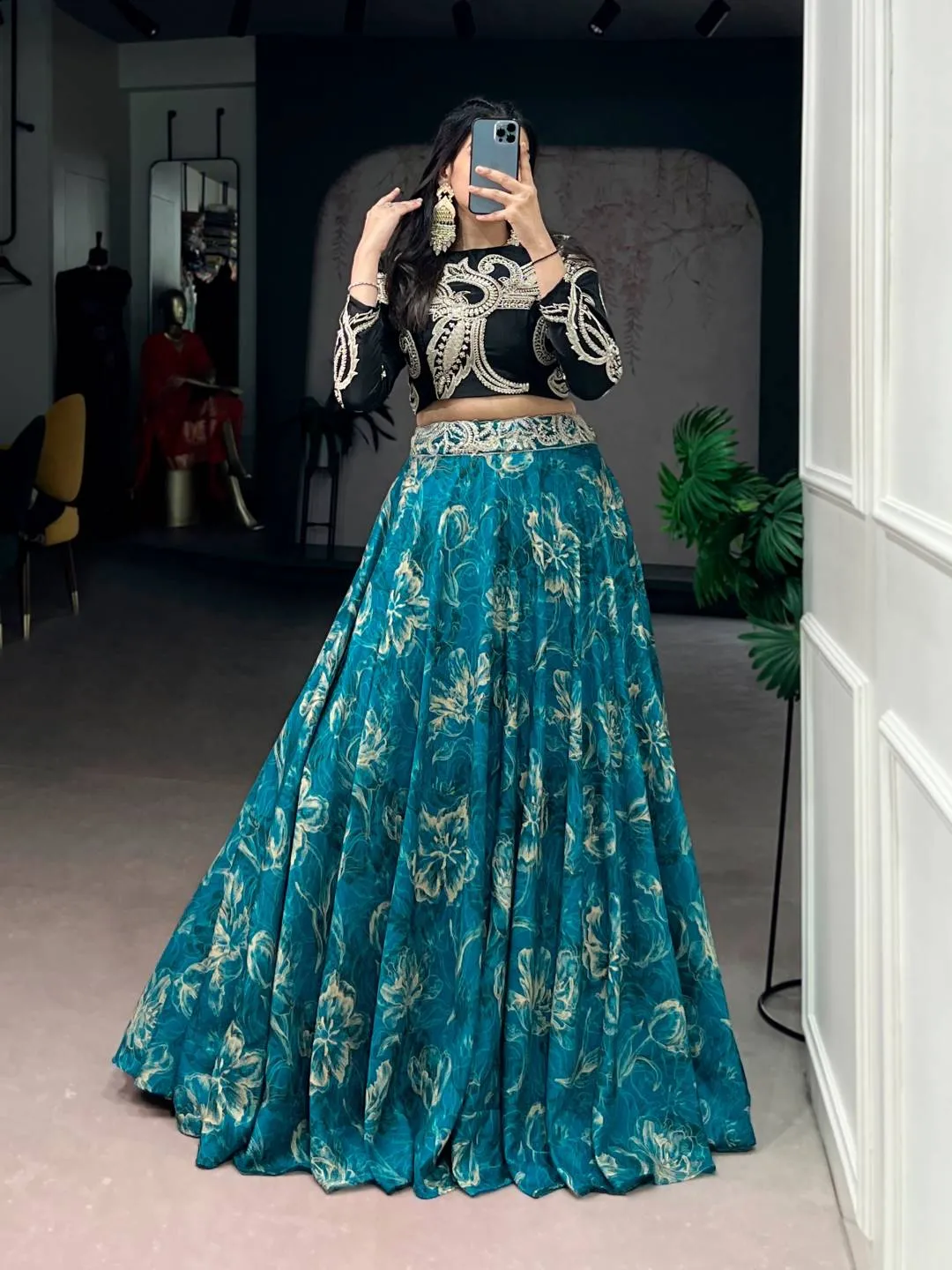 WMN 1125 Tasar Silk Printed Embroidery Lehenga Choli Wholesale